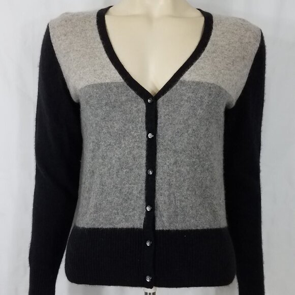 Apt. 9 black gray 100% Cashmere v-neck button up cardigan sweater ladies Medium - Picture 1 of 6